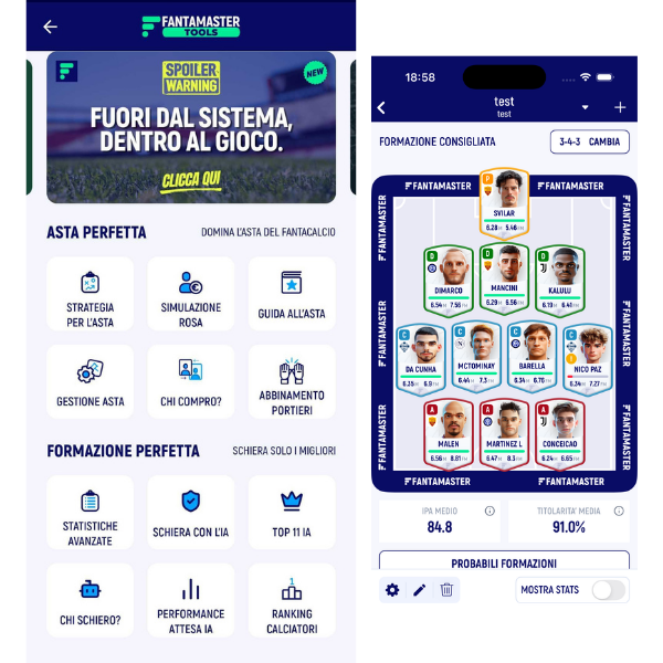 Statistiche avanzate, heatmap e schieramento con l'IA su FantaMaster